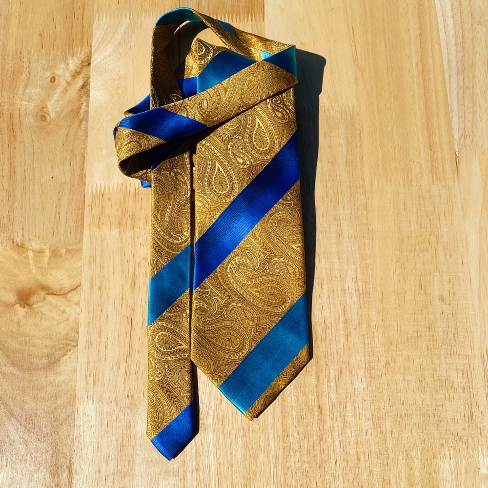 Soranni Sartoriale gold blue strips silk tie